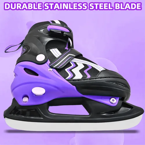 Miniatura 6 de Patines de hielo ajustables para niños y niñas, cuchillas lisas, tela transpirable y forro cómodo, patines de hockey para edades de 3 a 12 años