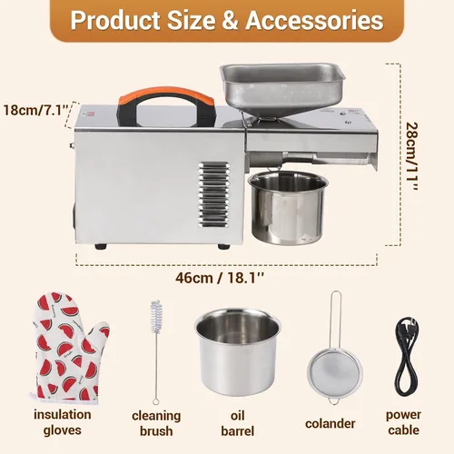 Miniatura 6 de Máquina de prensa de aceite de 900 W, extractor automático de prensa de aceite eléctrico frío y caliente, acero inoxidable 304, ideal para prensar