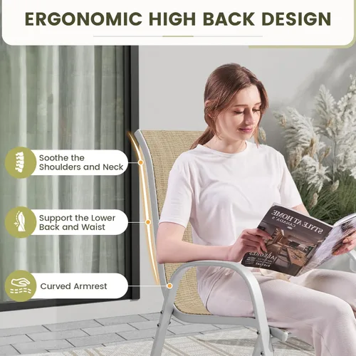 Miniatura 4 de UDPATIO Patio Chairs Set of 2, Stackable Silver Outdoor Dining Chairs with High Back, Breathable Textilene Fabric Outdoor Chair All Weather, for