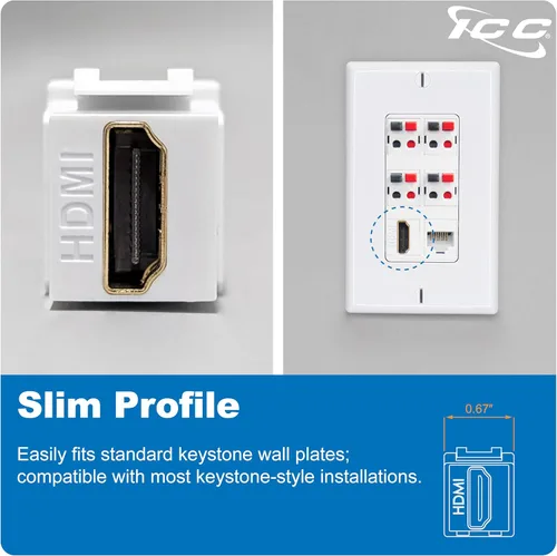 Miniatura 4 de ICC Conector Keystone HDMI de 90 grados, acoplador HDMI hembra a hembra, inserto de ángulo recto para placa de pared, estilo HD, blanco, individual