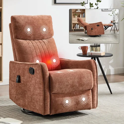 Miniatura 11 de Sillón reclinable de masaje de respaldo alto con calor, mecedora giratoria para espacios pequeños, sillón reclinable manual para adultos, perfecto