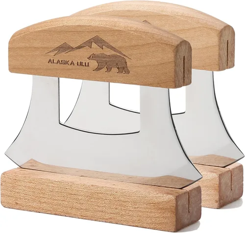 Miniatura 8 de Cuchillo Ulu Mezzaluna de Alaska de 5 pulgadas, Cortador Rebanador Picador Balancín para Verduras de Ensalada, Troceado Picado Picado Fino Cuchilla