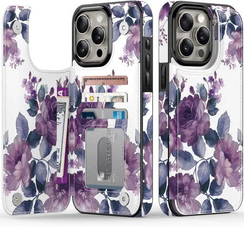 Miniatura 46 de FUNMIKO Funda tipo cartera para iPhone 13 con tarjetero, bloqueo RFID, protección de grado militar y obras de arte impresas con rayos UV, cierre