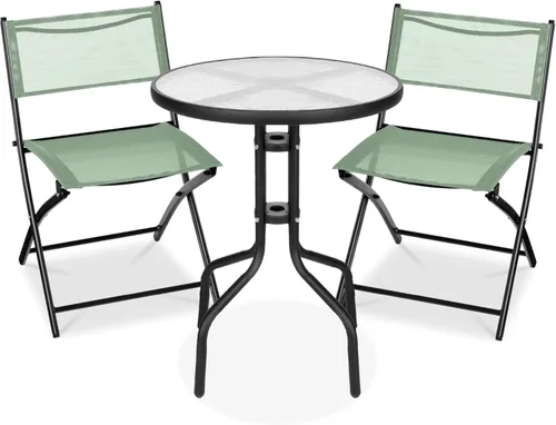 Miniatura 10 de Best Choice Products Juego de muebles de comedor de 3 piezas con mesa de vidrio texturizado, 2 sillas plegables de acero, tela de poliéster