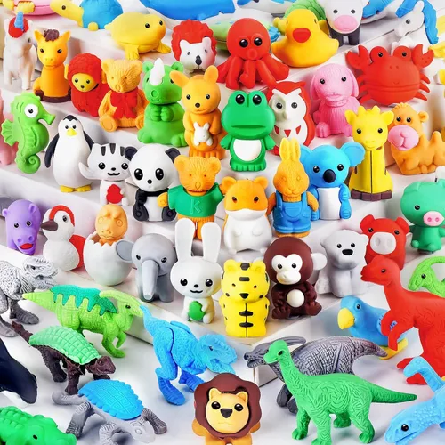 Miniatura 11 de URSKYTOUS 80 borradores de animales de escritorio para niños, borradores de lápiz, mascotas de escritorio, borradores de rompecabezas 3D