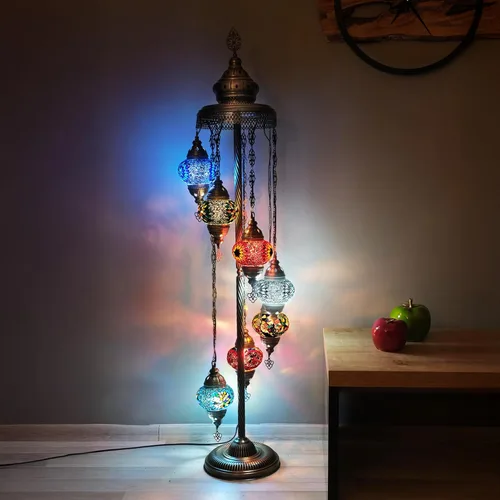 Asylove Lámpara de pie turca, lámpara marroquí de mosaico de 7 globos, iluminación de piso para sala de estar, decorativa para el hogar, diseños