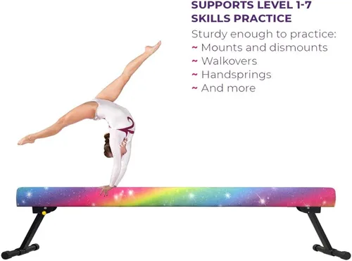 Miniatura 7 de Viga de equilibrio ultrasimple ajustable y plegable de 6 pies, equipo de gimnasia de suela sintética de piso alto y bajo, sin necesidad de Starlight