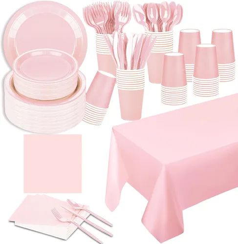 Miniatura 13 de Juego de 229 piezas de suministros de fiesta negros desechables de papel, vasos, cucharas de plástico, tenedores, cuchillos, servilletas negras