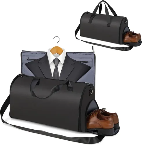 COSTWAY Bolsa de mano para ropa, bolsa de viaje convertible de 50 litros con bolsa para zapatos y correa de hombro desmontable, 2 en 1 bolsa