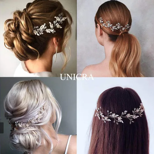 Miniatura 3 de Unicra Diadema larga con diamantes de imitación de cristal para mujeres y niñas (dorado)