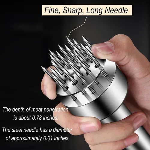 Miniatura 5 de Herramienta ablandadora de carne de acero inoxidable, 21 agujas afiladas, perforaciones de carne, filete ablandador, carne de res, pollo, cerdo