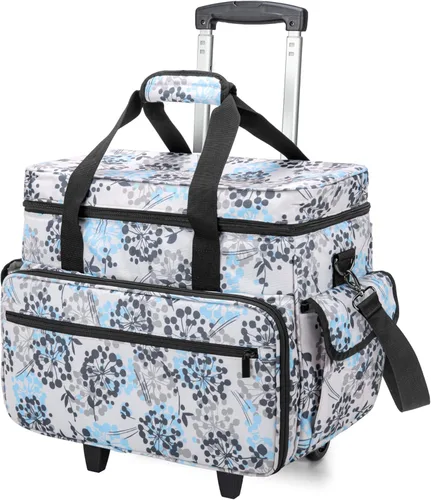 Miniatura 9 de Teamoy Estuche para máquina de coser con ruedas ajustables, bolsa para máquina de coser rodante con ruedas y almohadilla inferior de madera