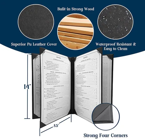 Miniatura 2 de Goodsmart Columbia Casebound - Fundas para menú, paquete de 5, color negro, de piel sintética de alta calidad, 8.5 x 14 pulgadas, 6 vistas
