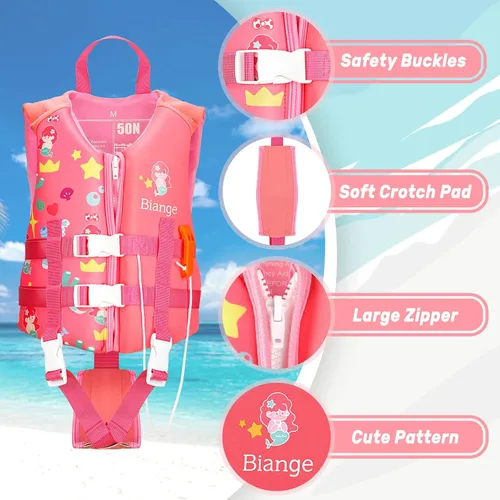 Miniatura 2 de Chaleco de natación para niños, chaqueta de natación para niños pequeños, flotadores para nadar con silbato de emergencia para niños y niñas de 1 a