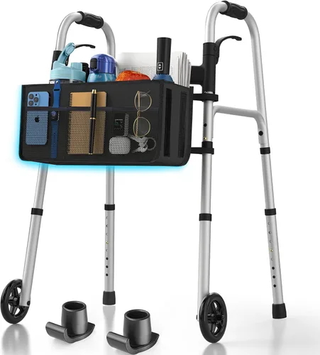 Miniatura 11 de Caminantes plegables para personas mayores, ruedas de 5 pulgadas, caminante ligero con ruedas, soporta hasta 350 libras, caminante estándar