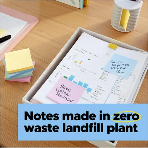 Miniatura 10 de Post-it - Notas superadhesivas de papel 100% reciclado, 3 x 3 pulgadas, 24 blocs, 70 hojas por bloc, pasteles Wanderlust, suministros de regreso a