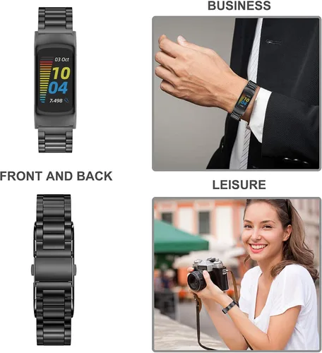 Miniatura 3 de Wearlizer Compatible con correas Fitbit Charge 6/Charge 5 para mujeres y hombres, correas de repuesto clásicas de acero inoxidable ultrafinas