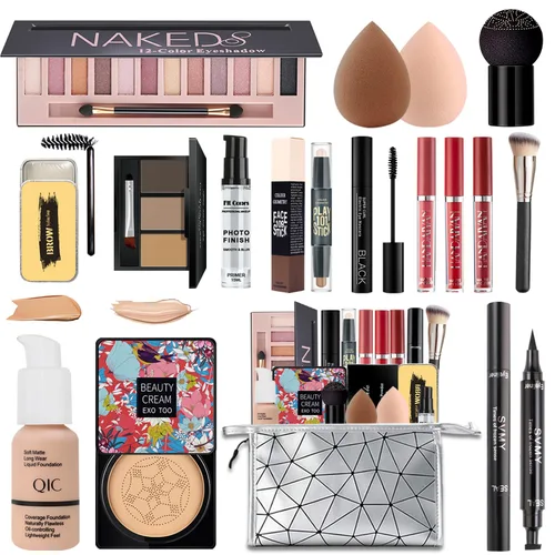 Kit de maquillaje todo en uno para mujeres, kit completo, set de regalo de maquillaje para mujeres, adolescentes y niñas, incluye sombra de ojos,