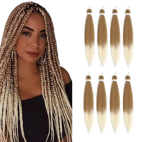 Miniatura 36 de Cabello trenzado preestirado de 22 pulgadas, 6 paquetes de cabello profesional suave Yaki trenzado para trenzas con ajuste de agua caliente