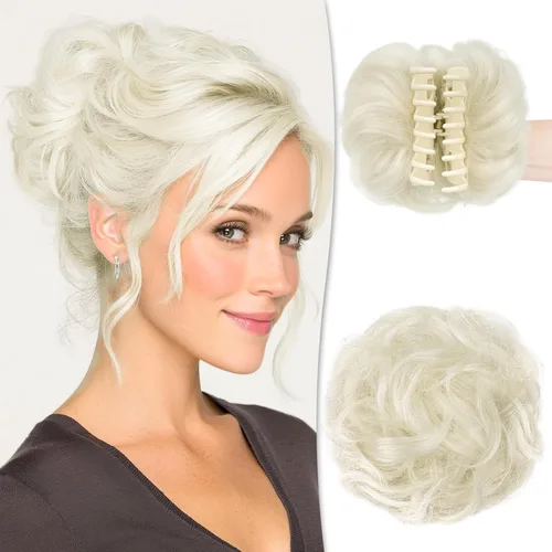 Miniatura 16 de RUWISS Pinza de Garra Moño Desordenado Postizo de Cabello Humano Real Moños Ondulados Rizados Chignon Extensiones de Moño Peinado Recogido