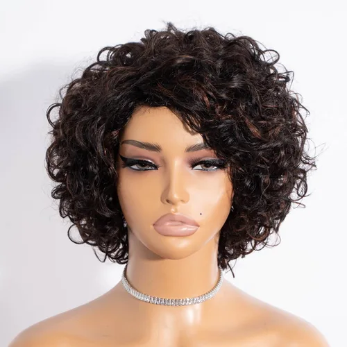 Miniatura 13 de Rebecca Fashion Pelucas de cabello humano rizado corto para mujeres negras, parte lateral, linda peluca rizada estilo Bob, brasileña Remy, sin