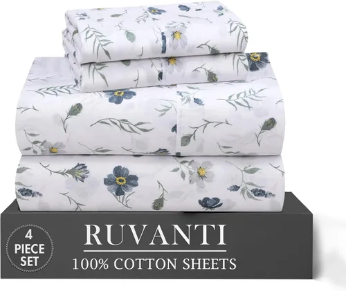 Miniatura 62 de RUVANTI 6 Piezas Sábanas de Algodón - 100% Algodón Natural Suave, Ligeras y Transpirables Sábanas de Percal Crujiente, Sábanas de Cama Tamaño Full