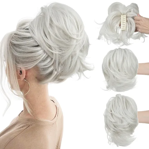 Miniatura 11 de CJL HAIR - Extensiones de cabello con pinza de garra para cola de caballo corta, trenza desordenada, sintéticas, maleables, para mujeres, cabello