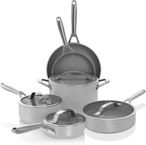 Miniatura 12 de Ninja Ceramic Pro Juego de utensilios de cocina de 14 piezas, juego de ollas y sartenes antiadherentes con tapas de vidrio, no tóxico, sin PTFE