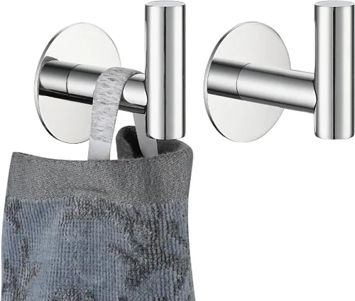 JQK ATH110-CH-P2 - Gancho de pared autoadhesivo para toallas, cromado, sin taladro, para baño, cocina, garaje, paquete de 2, acero inoxidable 304,
