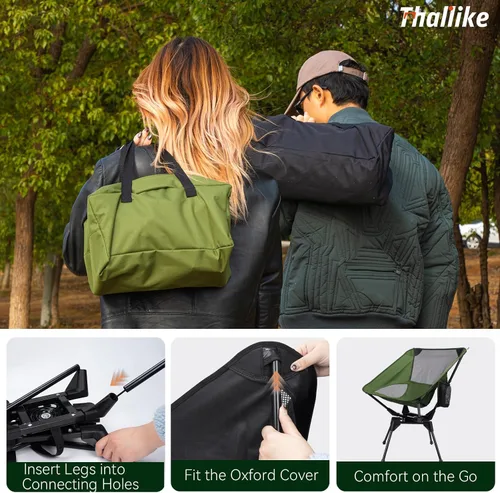 Miniatura 8 de Silla de camping giratoria de 360° mejorada para adultos, silla plegable portátil con soporte para tazas, mochila compacta ligera para exteriores