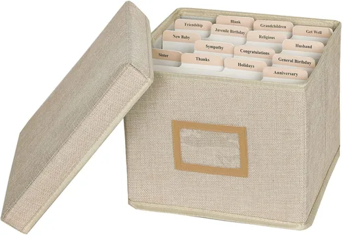 Lukeline Organizador de tarjetas de felicitación y caja de almacenamiento con 15 divisores ajustables, almacena más de 140 tarjetas, adecuado para