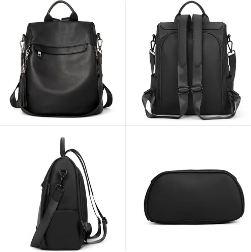 Miniatura 27 de Bromen - Mochila tipo bolso de mano de piel antirrobo para mujer a la moda, Beige floral, L