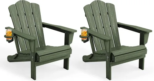 Miniatura 27 de KINGYES Silla plegable Adirondack, sillas de patio HDPE para todo clima, silla de césped con textura de madera para junto a la piscina, patio Aruba