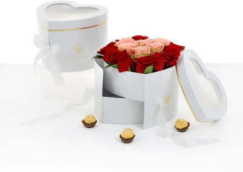 Miniatura 6 de Unikpackaging - Caja de 2 niveles con forma de corazón para flores de lujo y arreglos de regalo, con tapa, tamaño 9 x 8 x 6.5 pulgadas, caja