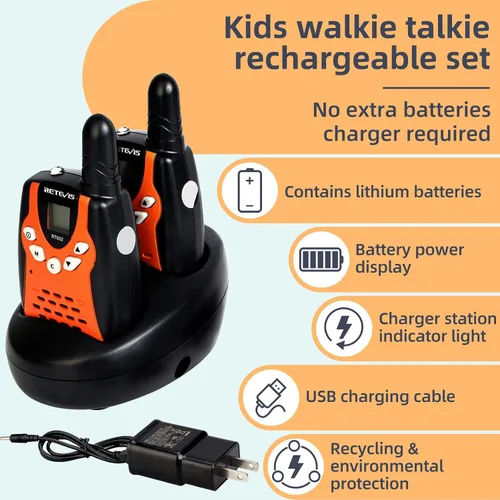 Miniatura 2 de Walkie Talkies Retevis para niños, recargables, 22 canales, FRS VOX, radio bidireccional para niños (naranja, 1 par)