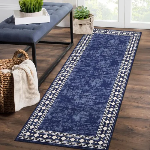 Miniatura 14 de WESTLOOM Alfombra de pasillo de 2 x 6 pies, lavable, moderna, con bordes, antideslizante, resistente a las manchas, borde geométrico, alfombra