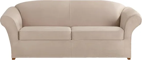 Miniatura 6 de SURE FIT funda para silla con alas y cojín en T de gamuza suave, de una pieza, ajuste relajado, poliéster, lavable a máquina, color chocolate