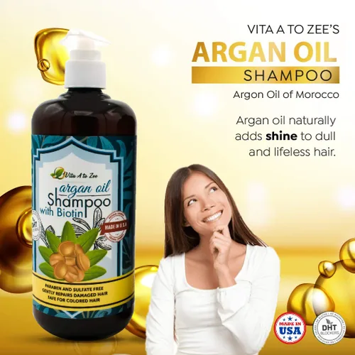 Miniatura 3 de Champú marroquí de aceite de argán y biotina (16.9 onzas líquidas) Fórmula de fuerza profesional Reparación natural del cabello, tratamiento