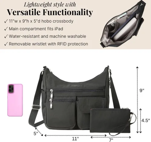 Miniatura 37 de Baggallini womens Everywhere Bagg Crossbody Women 11x9 Lightweight Nylon Hobo Water-resistant Travel Bag W/Rfid