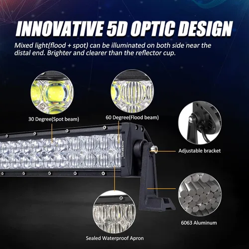 Miniatura 6 de Auxbeam Barra de luz LED de 22 pulgadas de 120 W, 12000 lúmenes, impermeable, luz de trabajo todoterreno, luces de conducción, lente 5D, luz