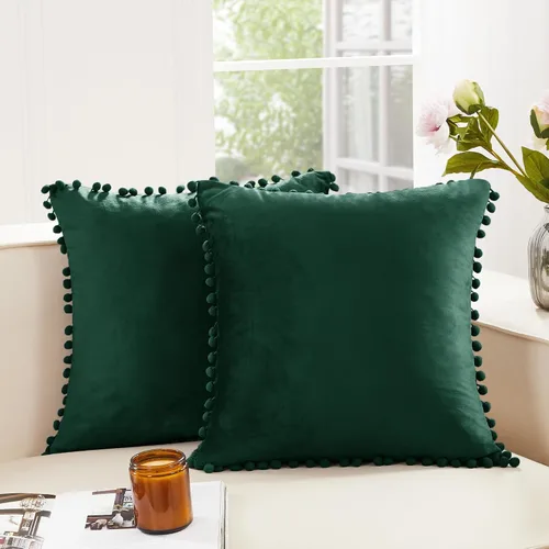 Miniatura 14 de Deconovo Juego de 2 fundas de almohada de terciopelo, 26 x 26 pulgadas, color azul, suaves pompones cuadrados con funda de cremallera oculta