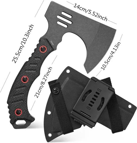 Miniatura 2 de C1391 Hacha de camping Hacha de campamento, hoja de acero DC53 con mango de Micarta Hacha de supervivencia para uso en el bosque con fundas de Kydex
