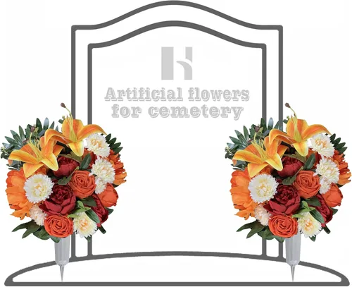 Miniatura 8 de HENOMO Flor de cementerio artificial con jarrón para lápida, decoración de tumbas al aire libre, ramo conmemorativo arreglado por floristas: mezcla