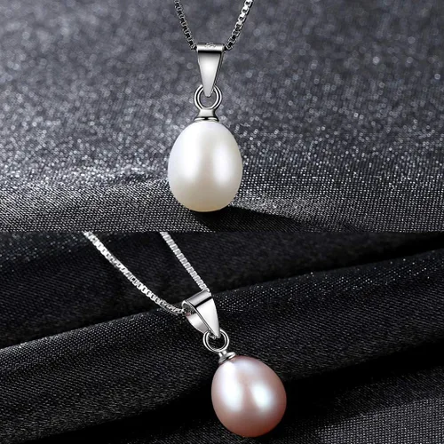 Miniatura 8 de Collar con colgante de perlas cultivadas de agua dulce de plata de ley 925 para mujeres y niñas, dije de lágrima con colgante de perlas chapadas
