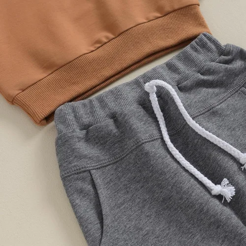 Miniatura 34 de Conjunto de ropa de otoño e invierno para bebé niño pequeño, sudadera de manga larga con colores contrastantes, pantalones elásticos para recién
