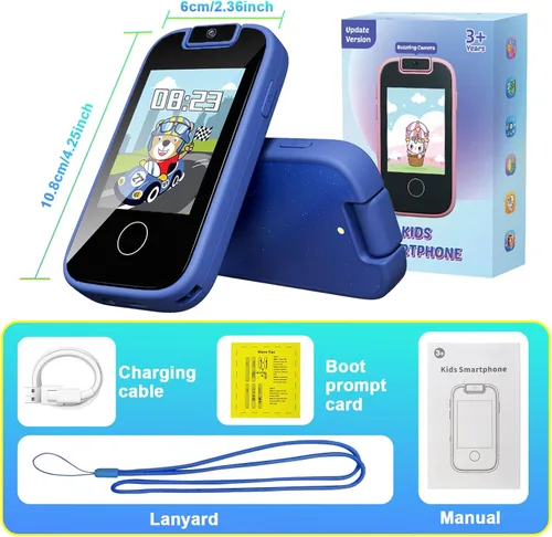 Miniatura 7 de PTHTECHUS Juguetes telefónicos para niños y niñas – Pantalla táctil para niños pequeños, reproductor de música MP3 con doble cámara, rastreador