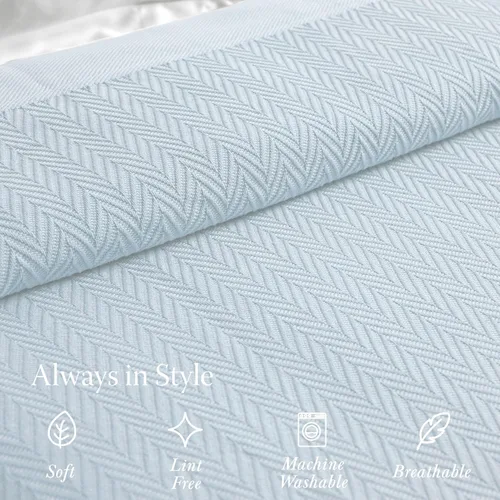 Miniatura 4 de Threadmill Home - Manta de lino de tamaño King, 100% algodón, color blanco, con diseño espiga. Azul claro