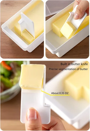 Miniatura 3 de Mantequillera con tapa, recipiente para mantequilla con cuchillo, platos de mantequilla de sellado de plástico para refrigerador