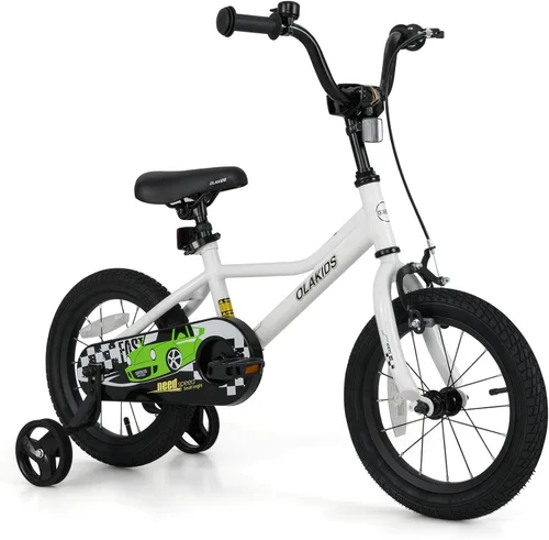 Miniatura 13 de Olakids Bicicleta para niños, 12, 14, 16, 18 pulgadas, con ruedas de entrenamiento, asiento ajustable y manillar, freno y freno de mano, bicicleta