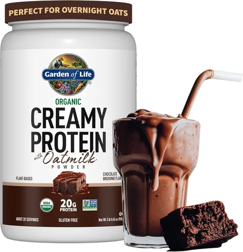 Garden of Life Proteína vegetal cremosa + leche de avena en polvo + proteína vegana con sabor a chocolate, a base de plantas, prebióticos y